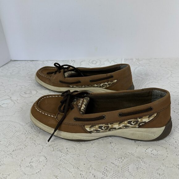 Sperry Top Siders Sparkly Cheetah Print flats, Brown leather, side leopard, 7.5M - Picture 2 of 9
